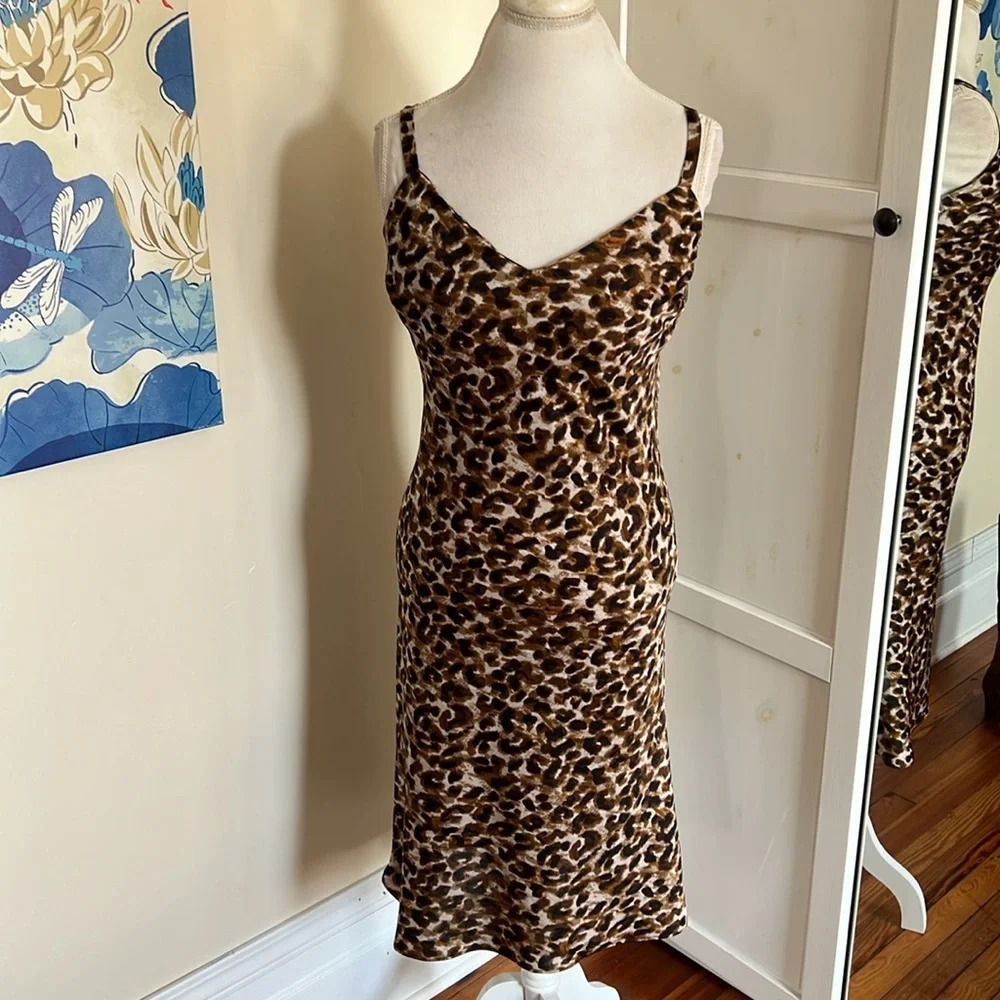 RM Rebecca Minkoff Classic Animal Print Midi Slip Dress with Adjustable Straps M